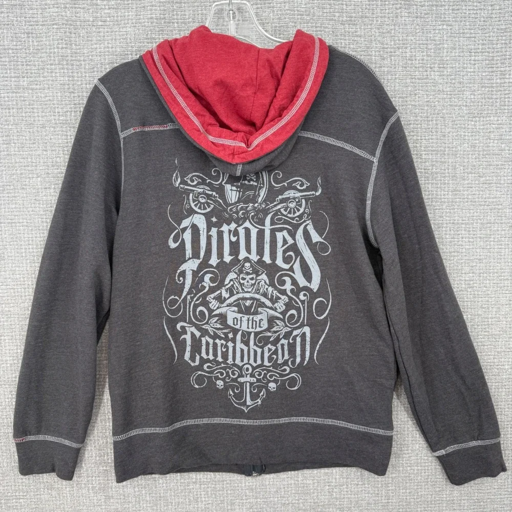 Disney Pirates of the Caribbean Zip Up Hoodie Mens S Charcoal Gray Graphic